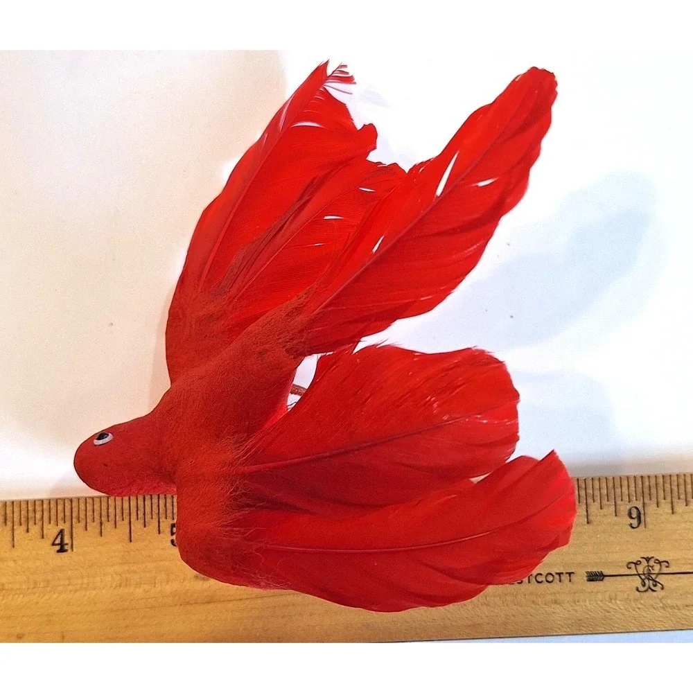 Vintage Red Feathered Bird Floral Picks Set of 3 Christmas Decor Craft Supplies